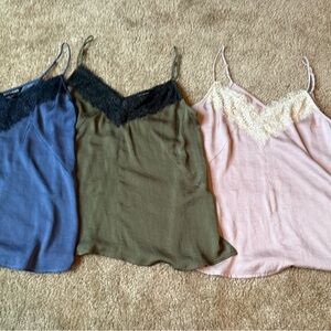 Y2K Express lot of 3 Elegant Lace Trim camisole Women Tops - Blue, Green, Pink